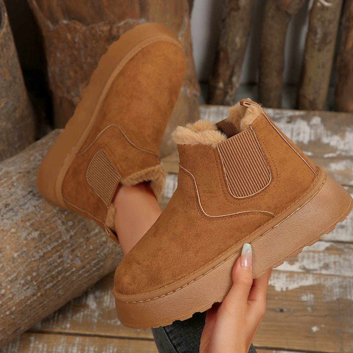Fur Lining Platform Boots