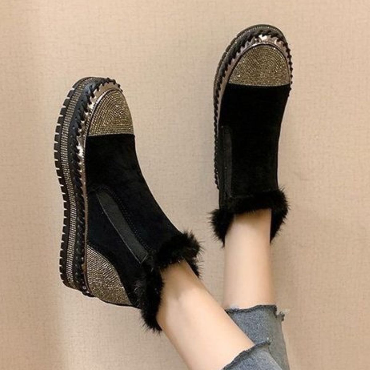 Rhinestone Platform Ankle Boots