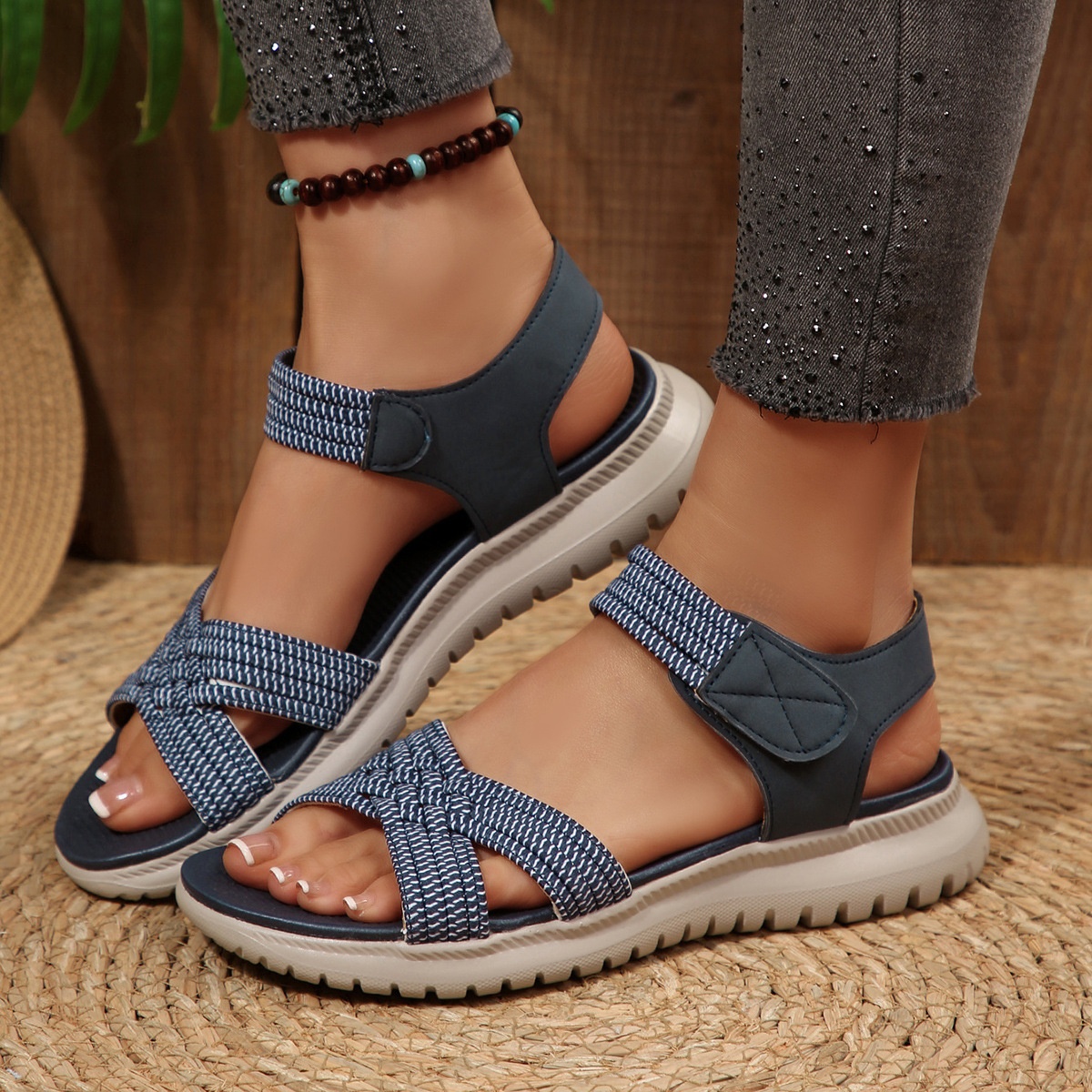 Open Toe Woven Strap Sandals