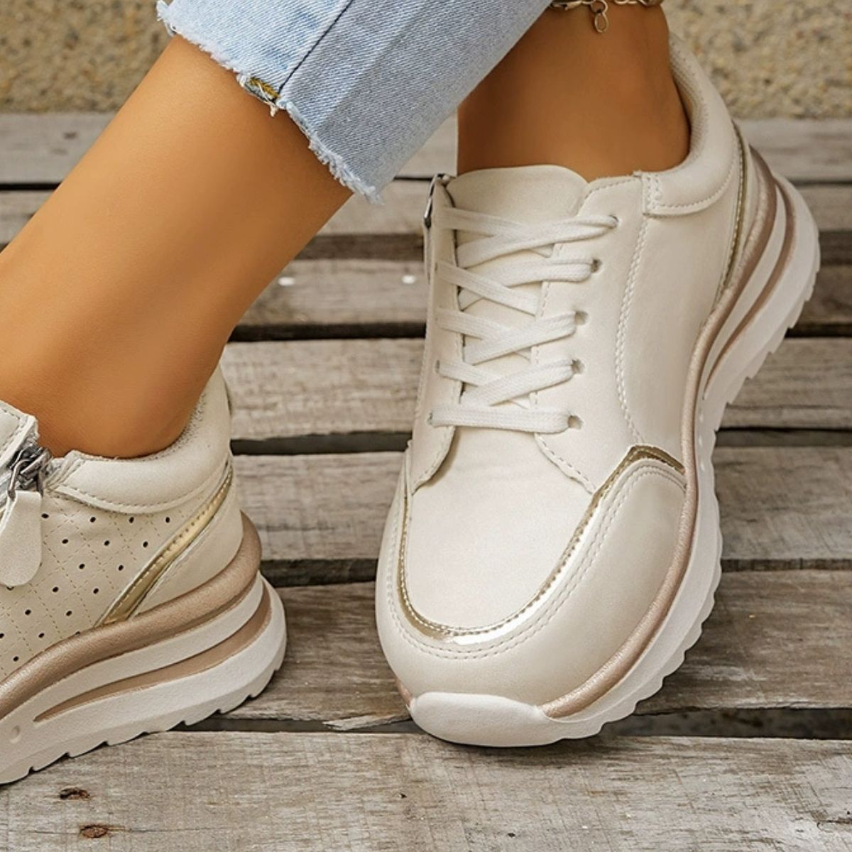 Round Toe Lace Up Sneakers