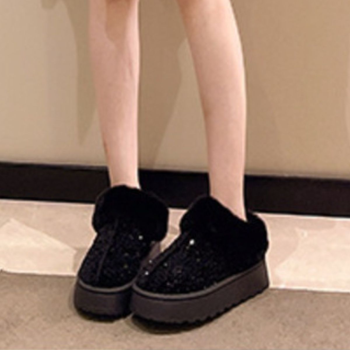 Sequin Round Toe Platform Boots