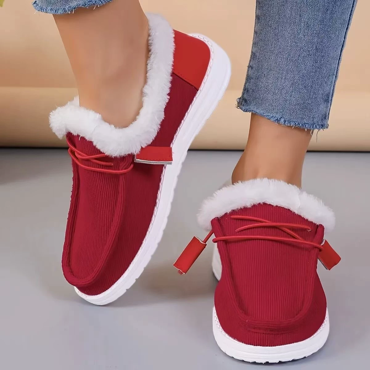 Fuzzy Lined Corduroy Slip-Ons