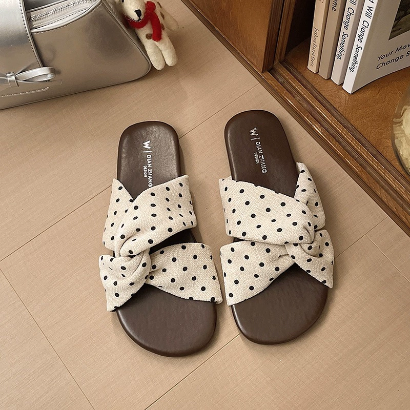 Bow-Knot Polka Dot Flat Sandals
