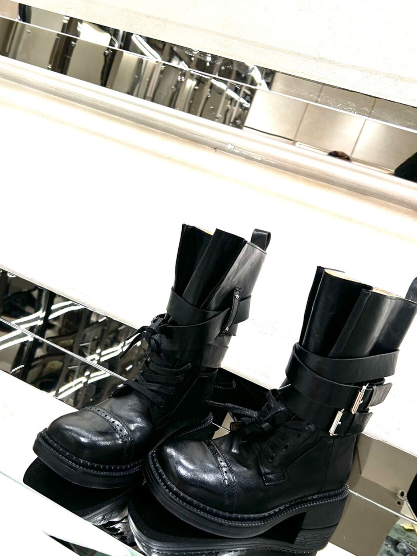 Buckled Leather Block Heel Boots