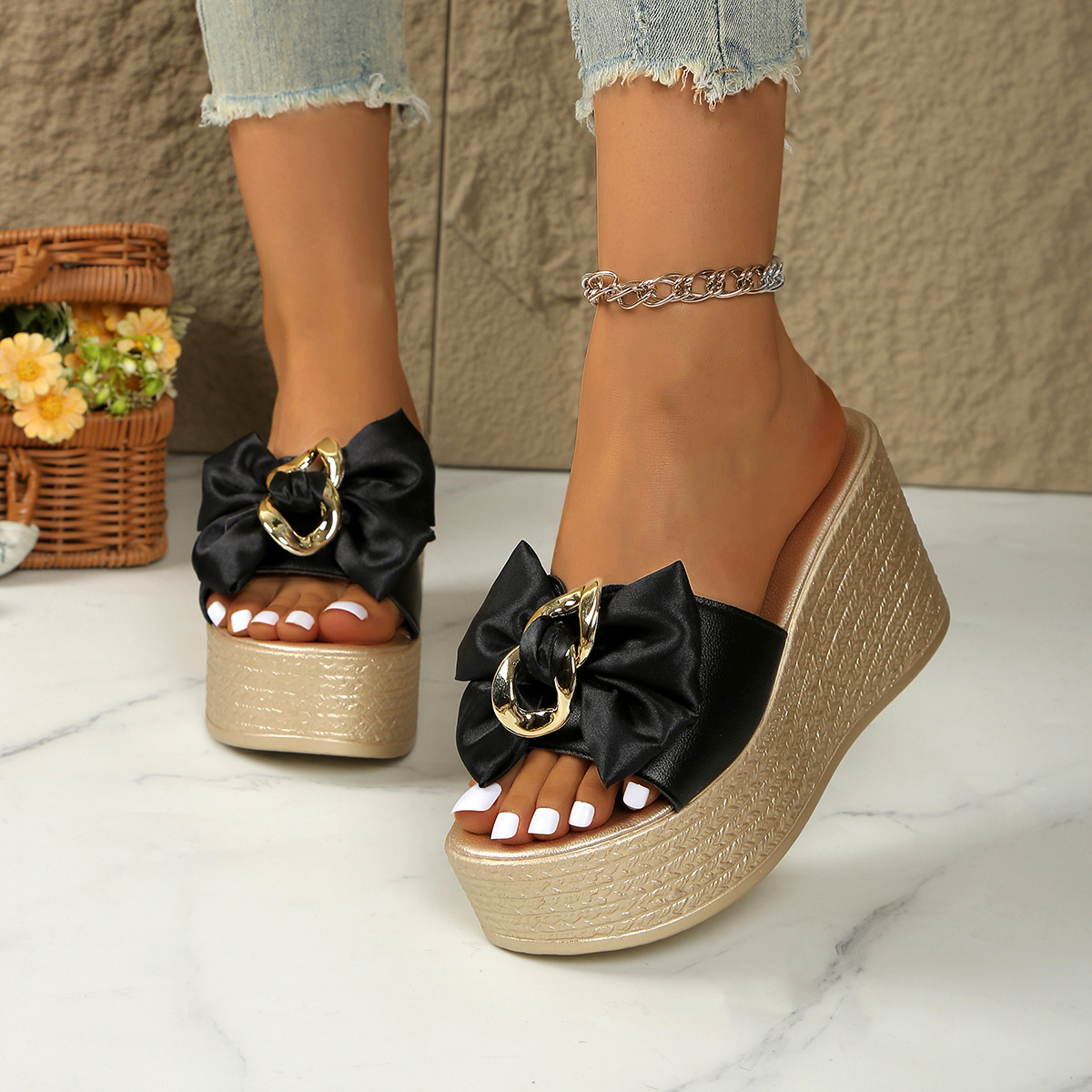 Bow Open Toe Platform Sandals