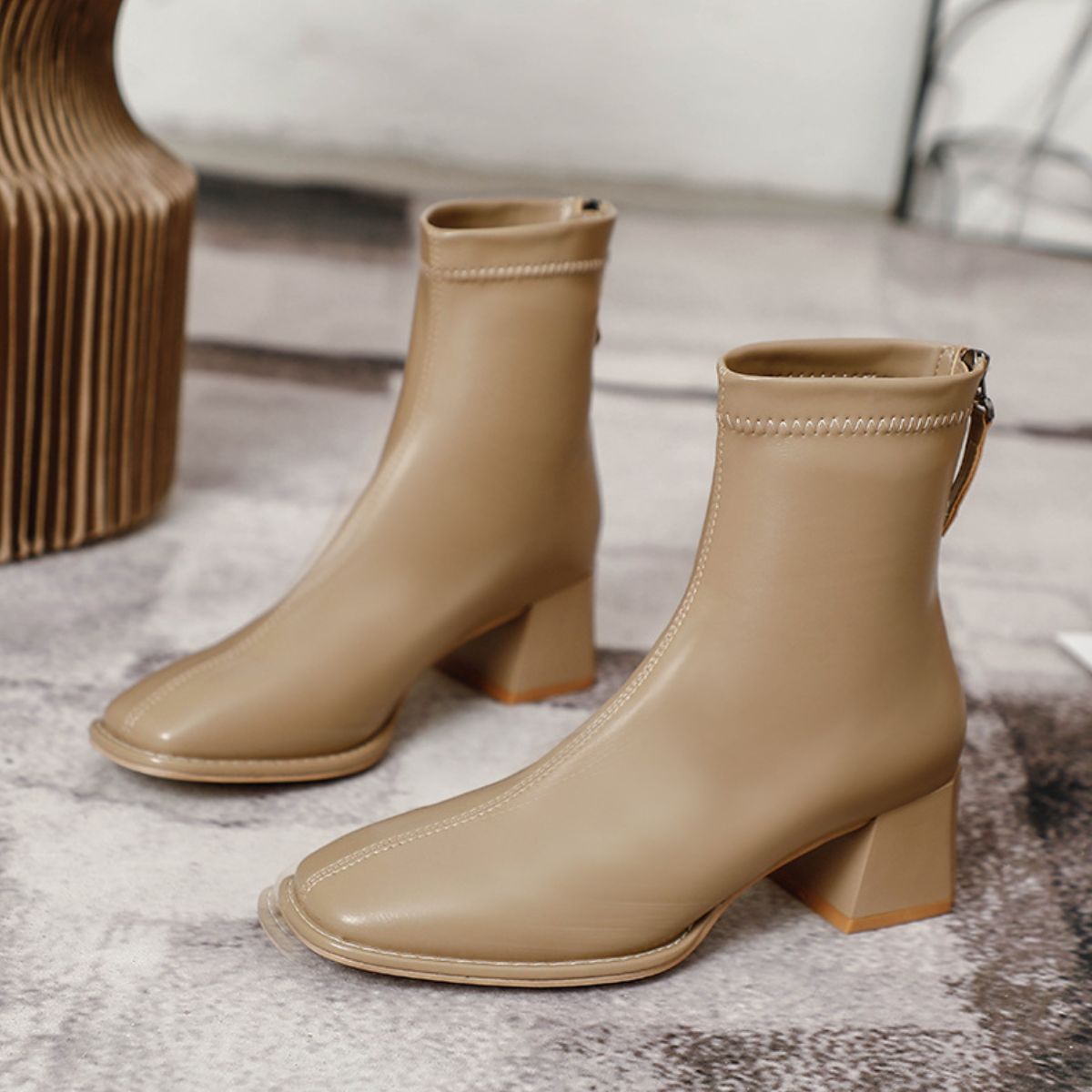 Round Toe Block Heels Boots