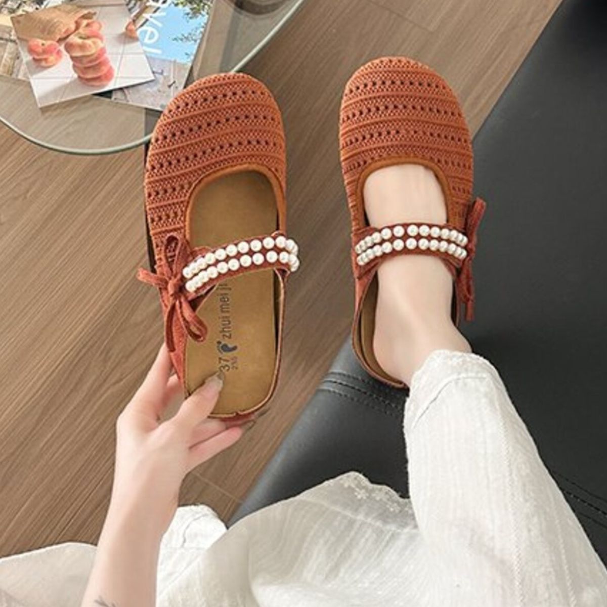 Hollow Out Round Toe Flat Slip-Ons
