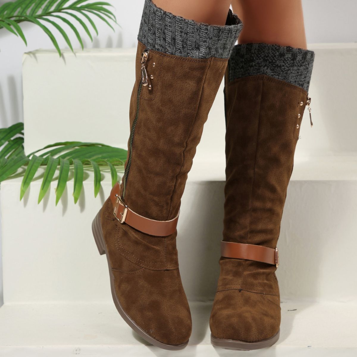 Round Toe Block Heels Boots