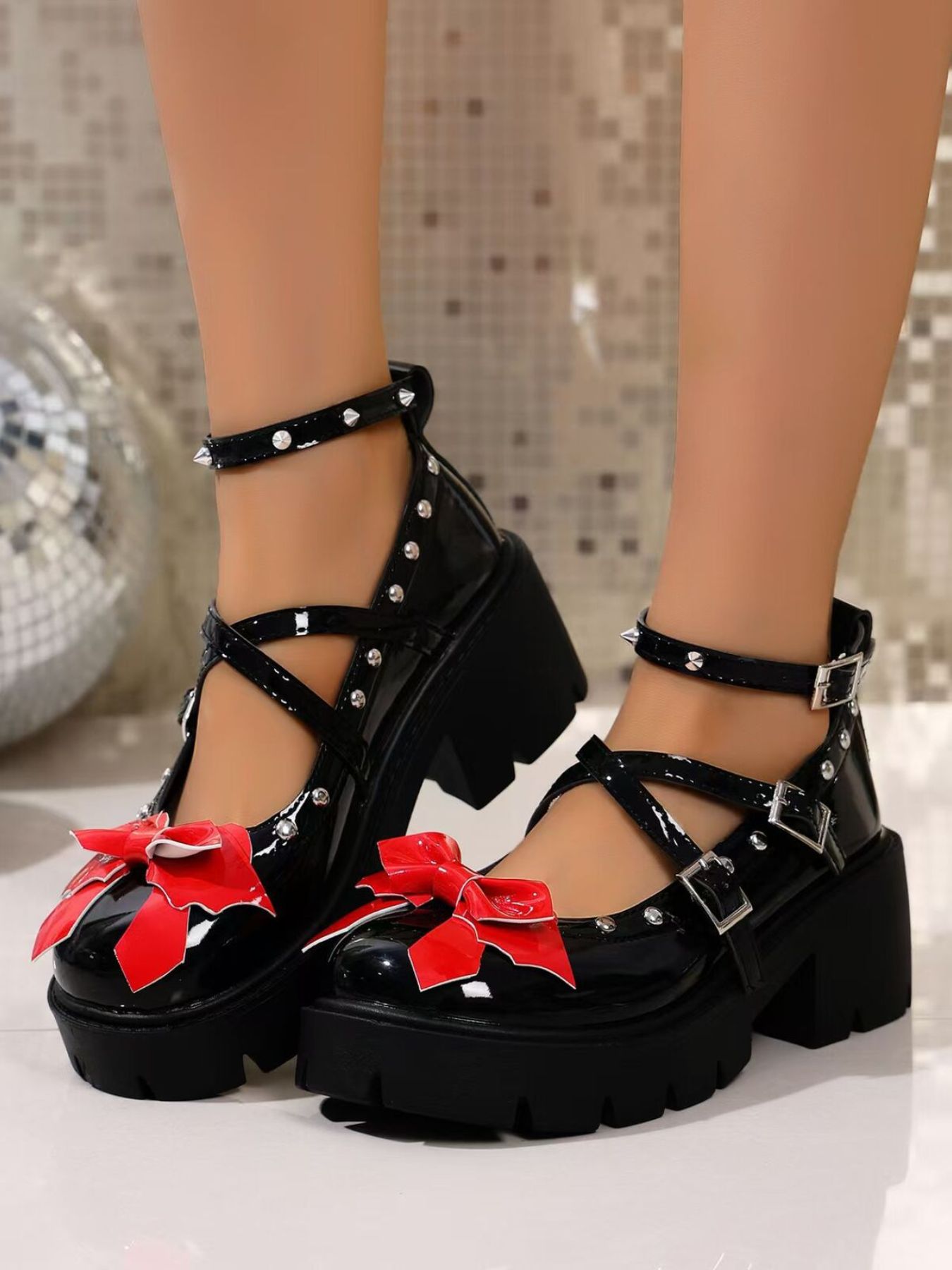 Bow Round Toe Block Heels Pumps