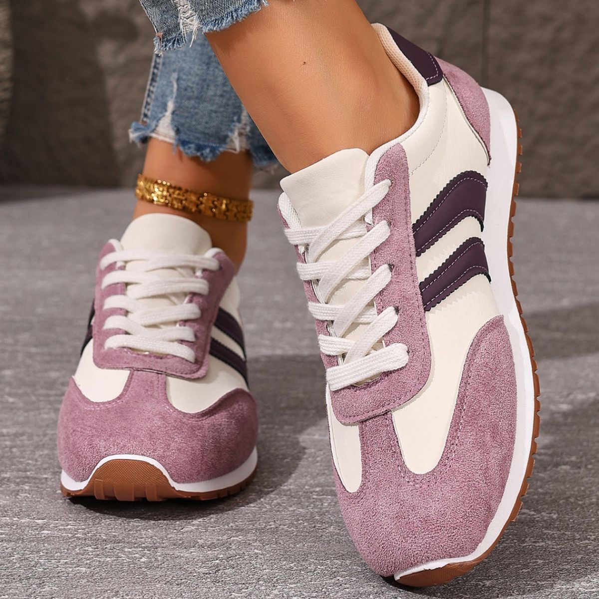 Striped Lace-Up Casual Sneakers