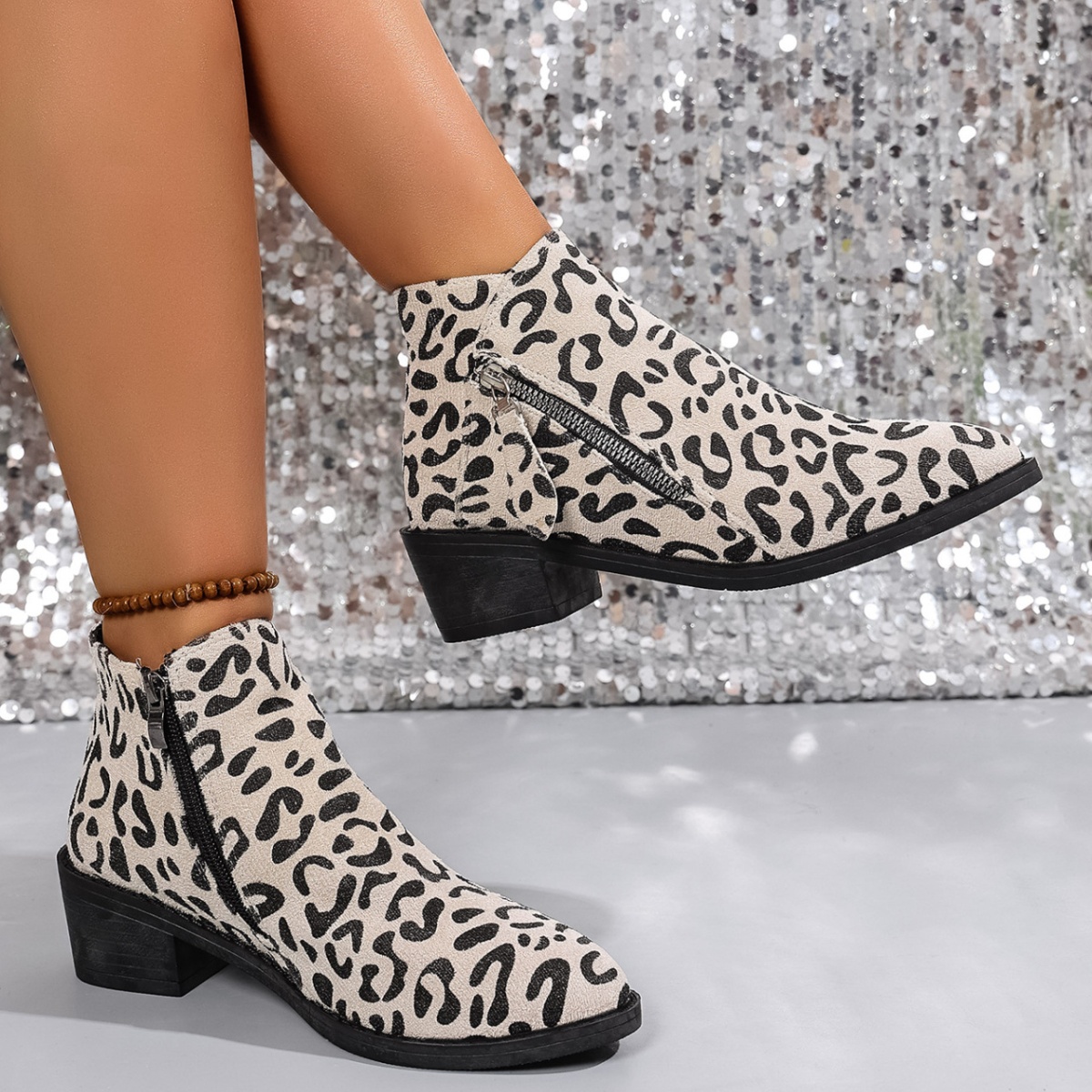 Leopard Block Heel Ankle Boots
