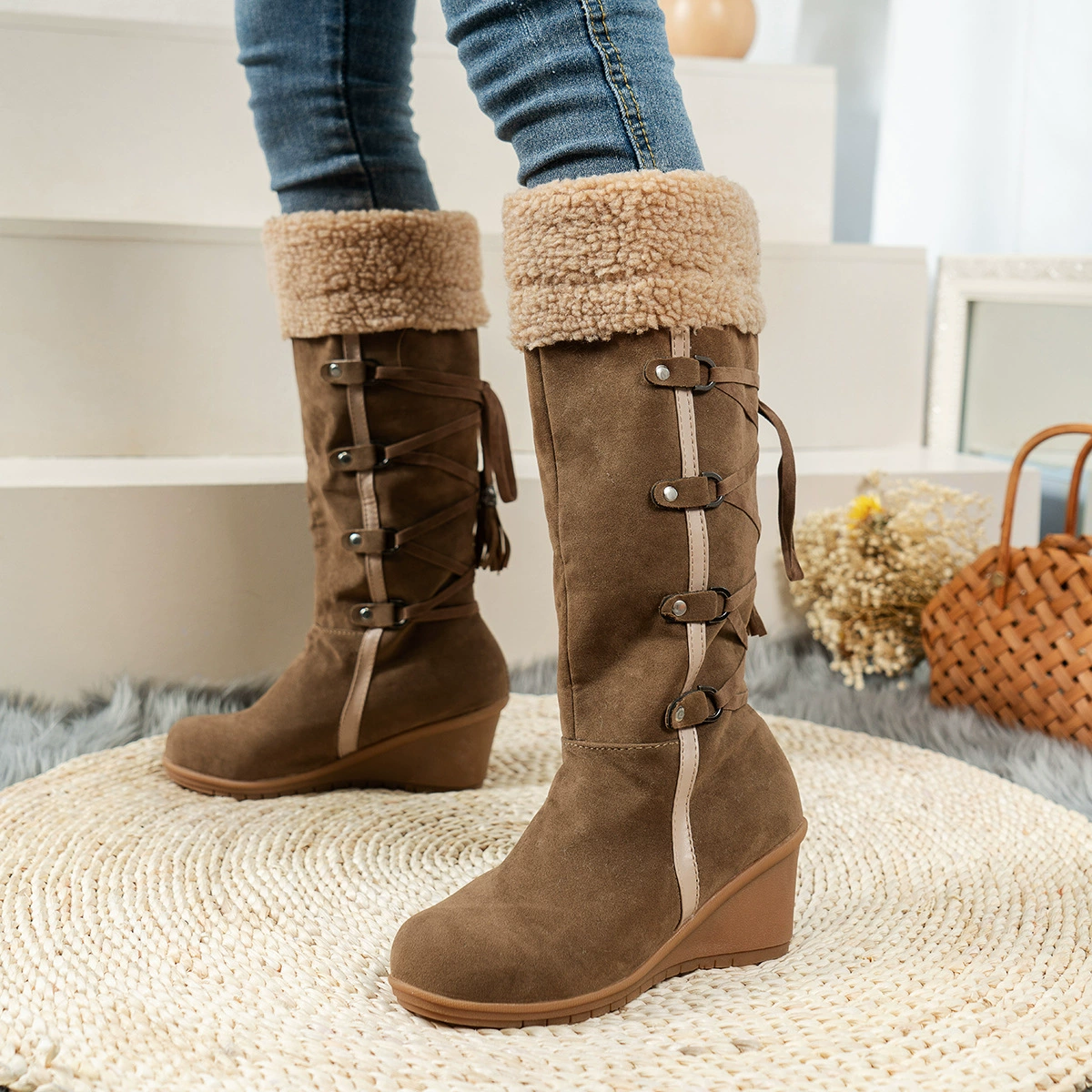 Round Toe Wedge Boots