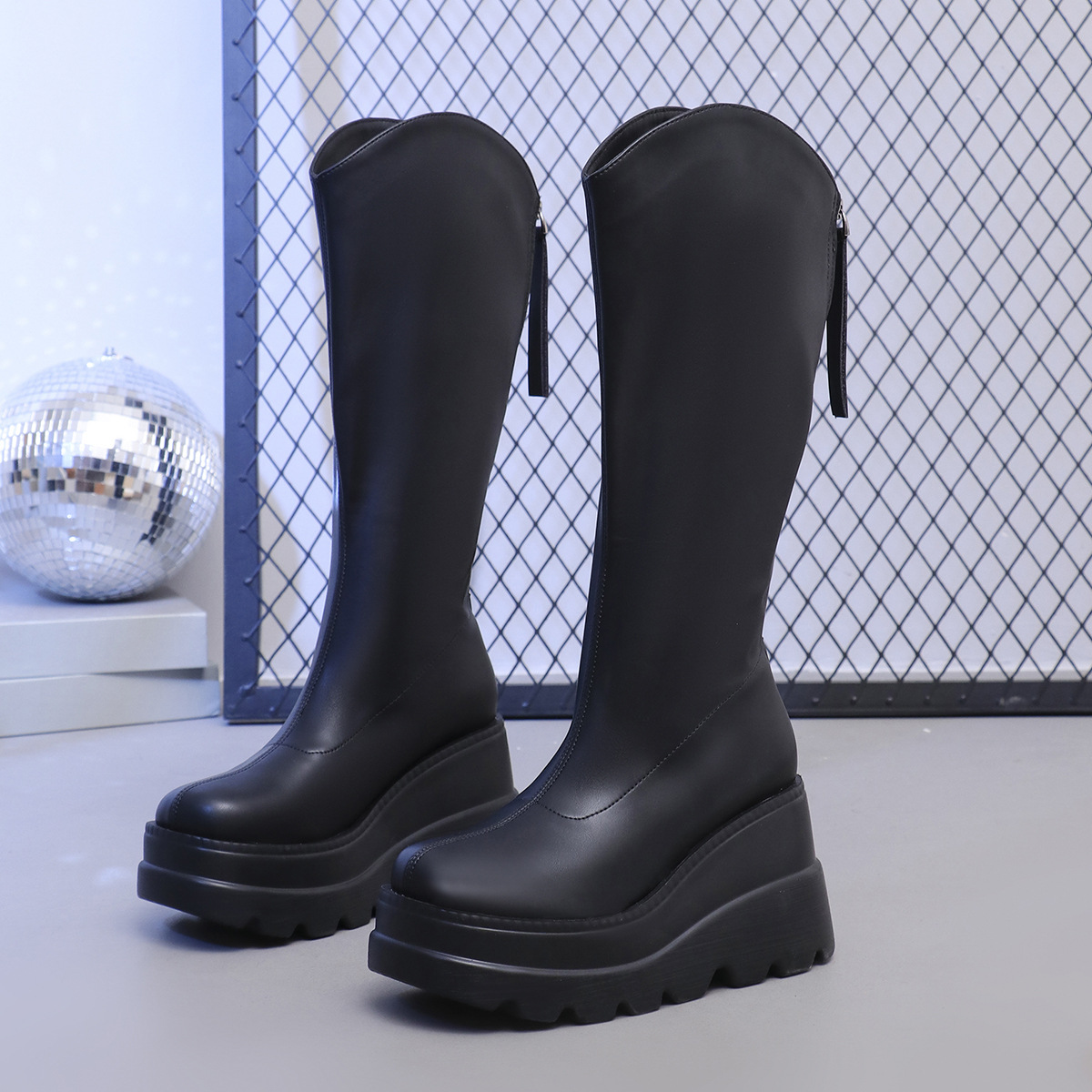 Round Toe Platform Wedge Boots