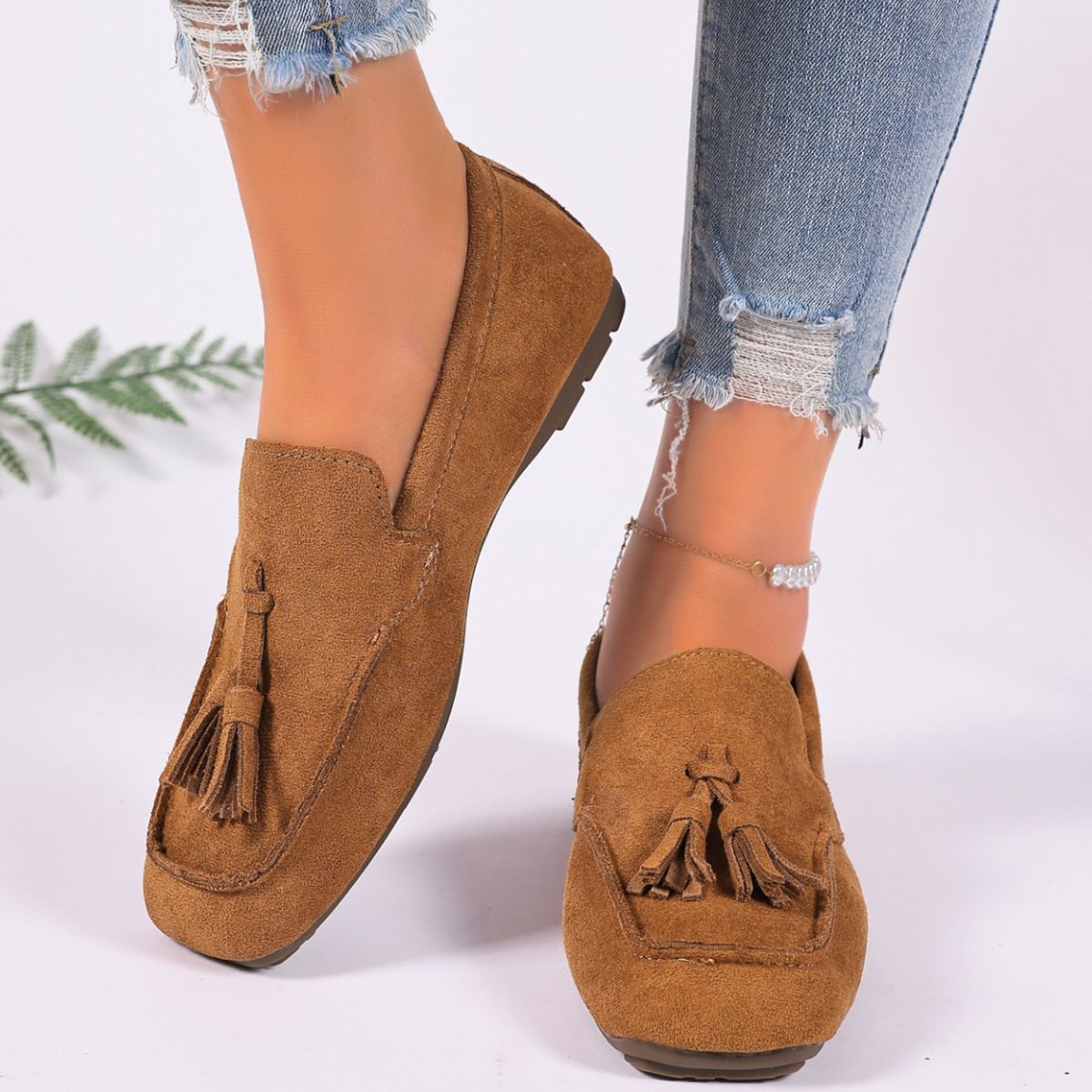 Tassel Accent Suede Loafers