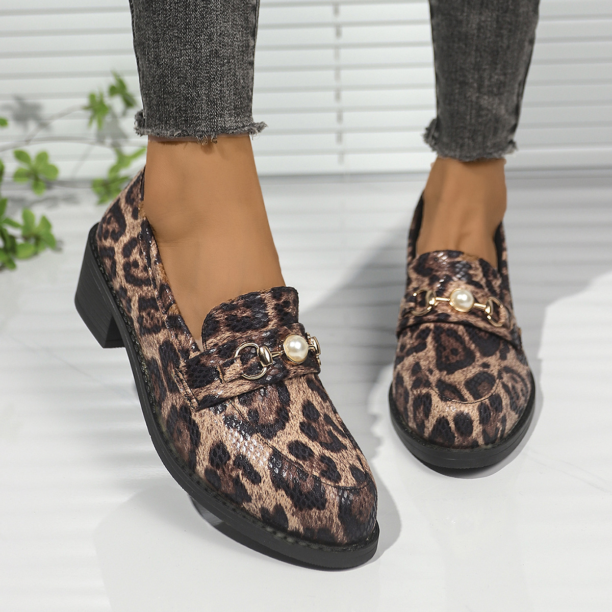 Round Toe Block Heel Loafers