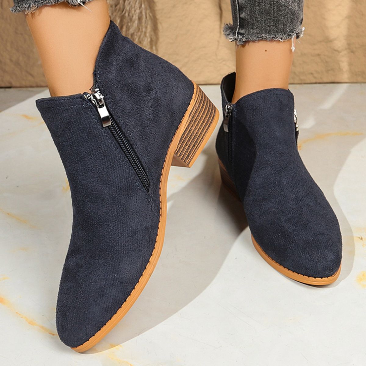 Point Toe Block Heels Boots