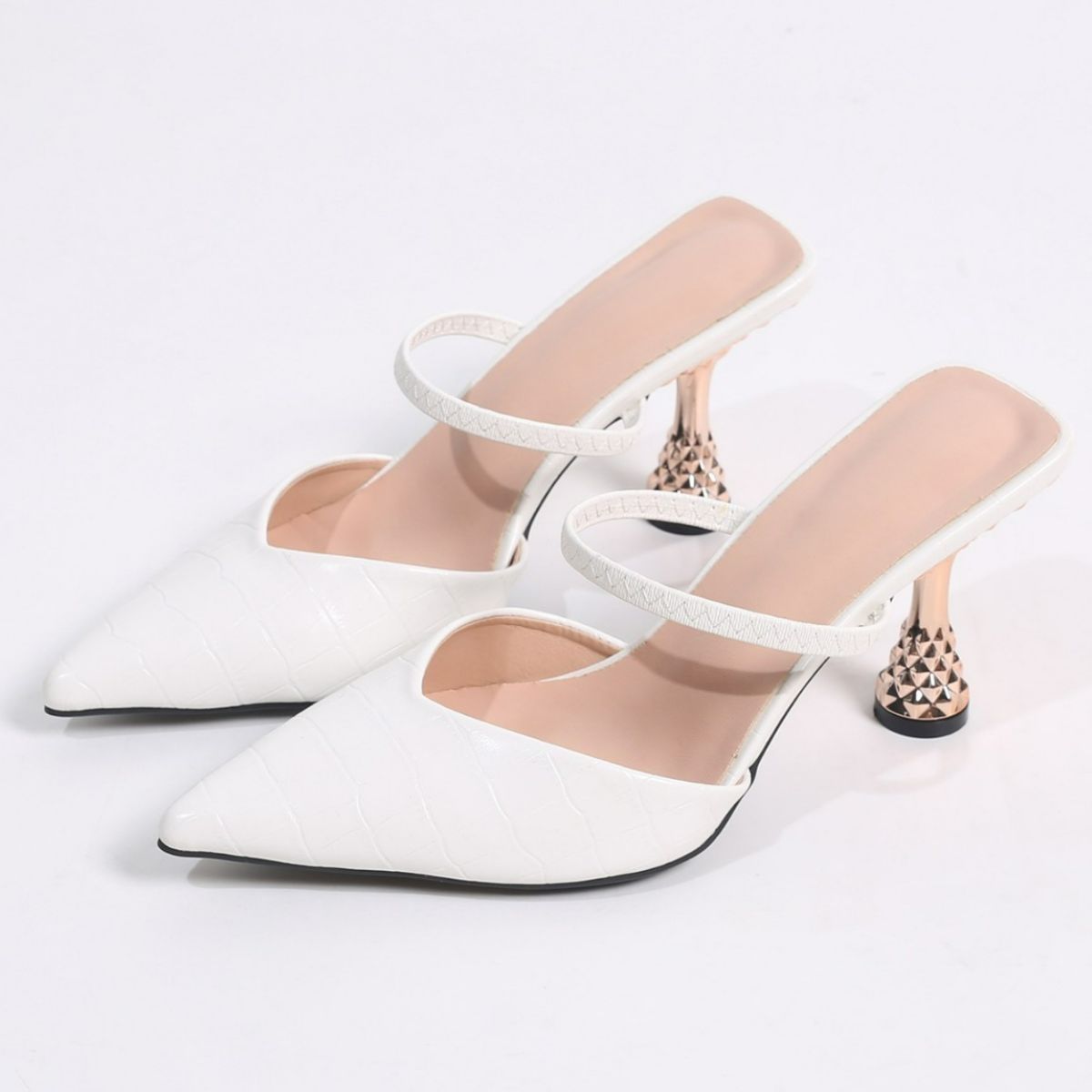 Textured Point Toe Mid Heel Pumps