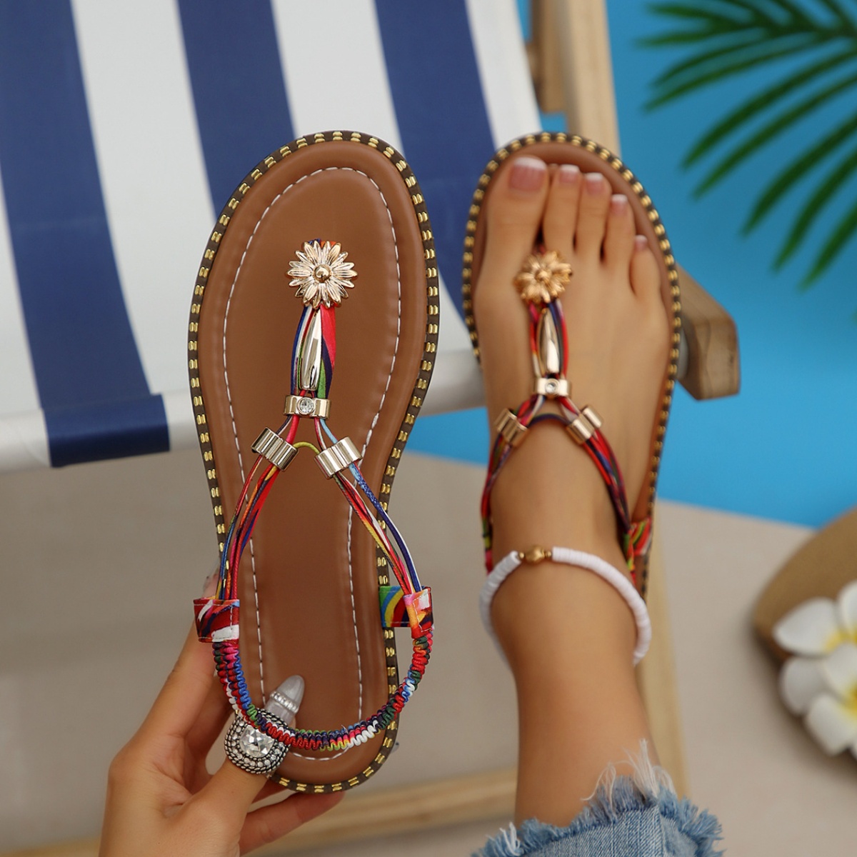 Toe Post Sandals with Ankle Strap