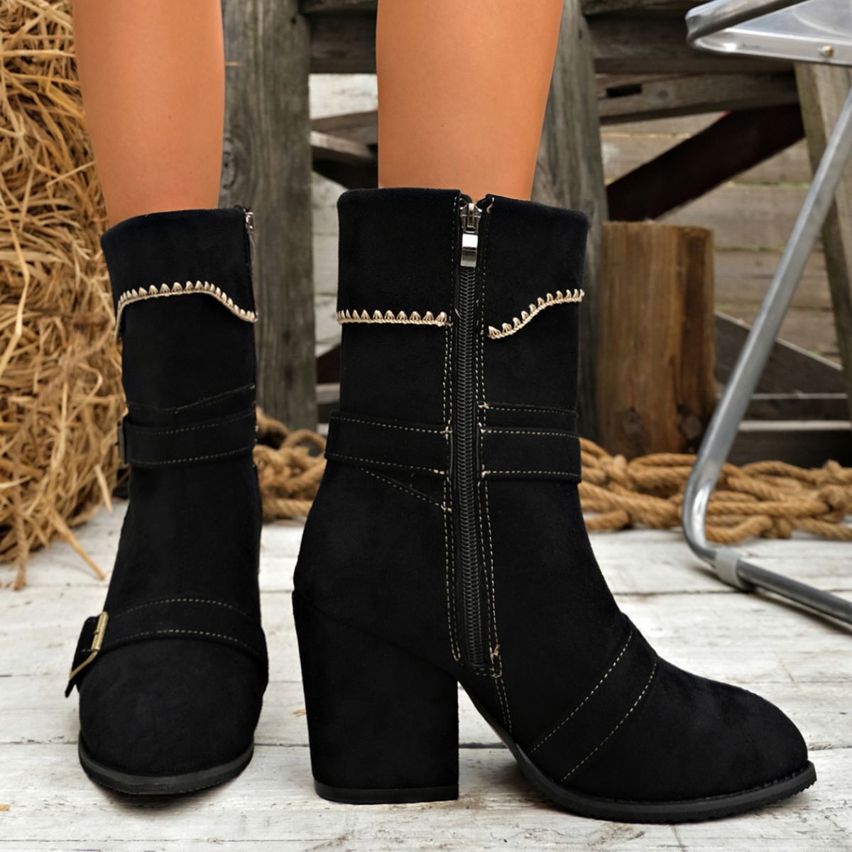 Point Toe Block Heels Boots