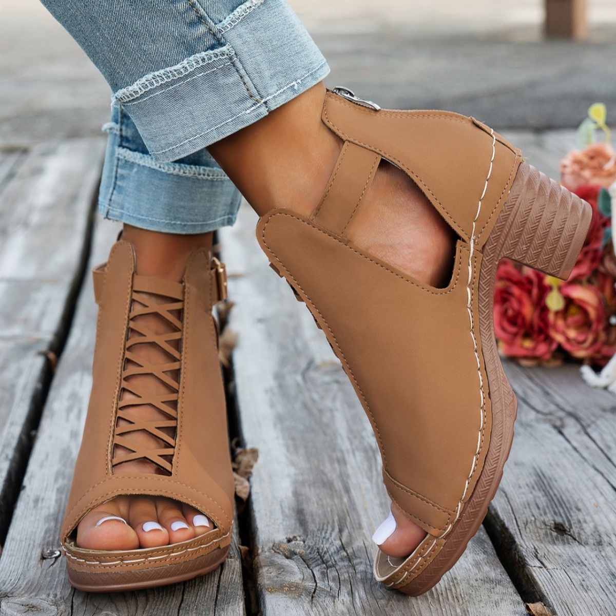 Buckle Block Heels Sandals