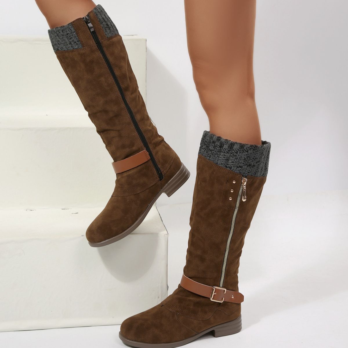 Round Toe Block Heels Boots