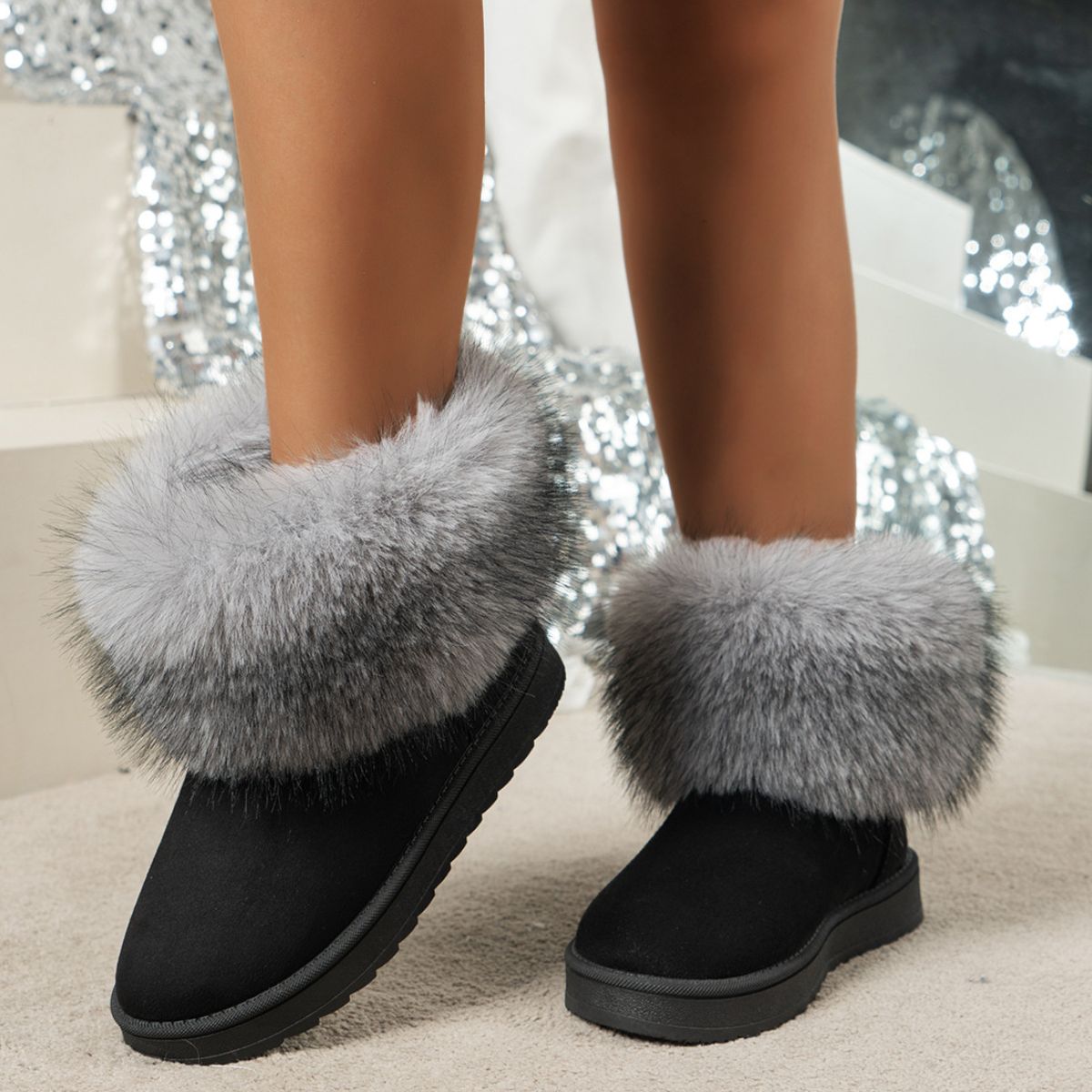 Fuzzy Trim Ankle Boots
