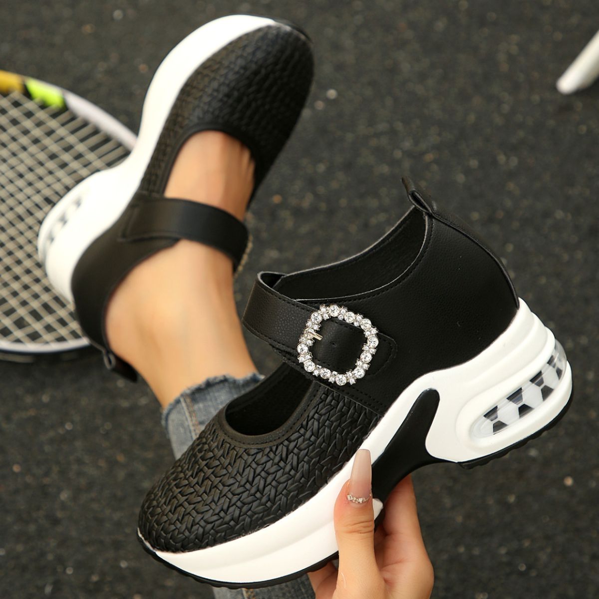 Rhinestone Embellished Woven Shoes