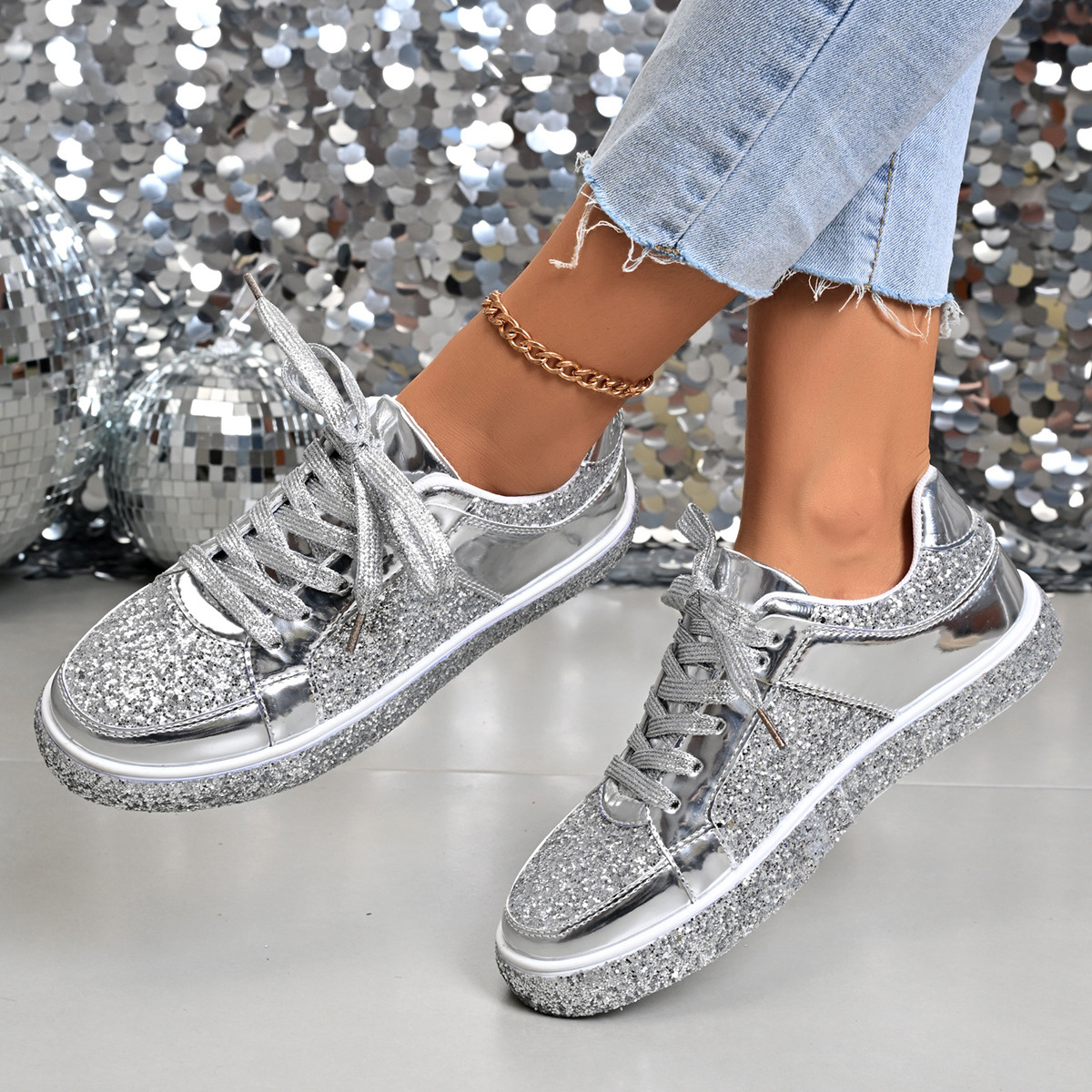 Sequin Lace Up Sneakers