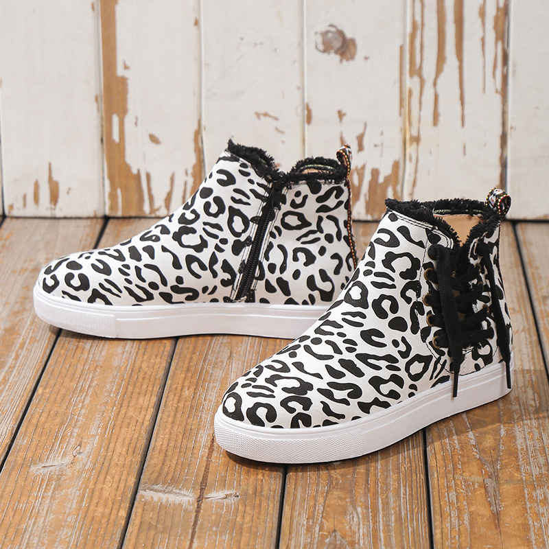 Lace-Up Round Toe Canvas Boots with Side Zip