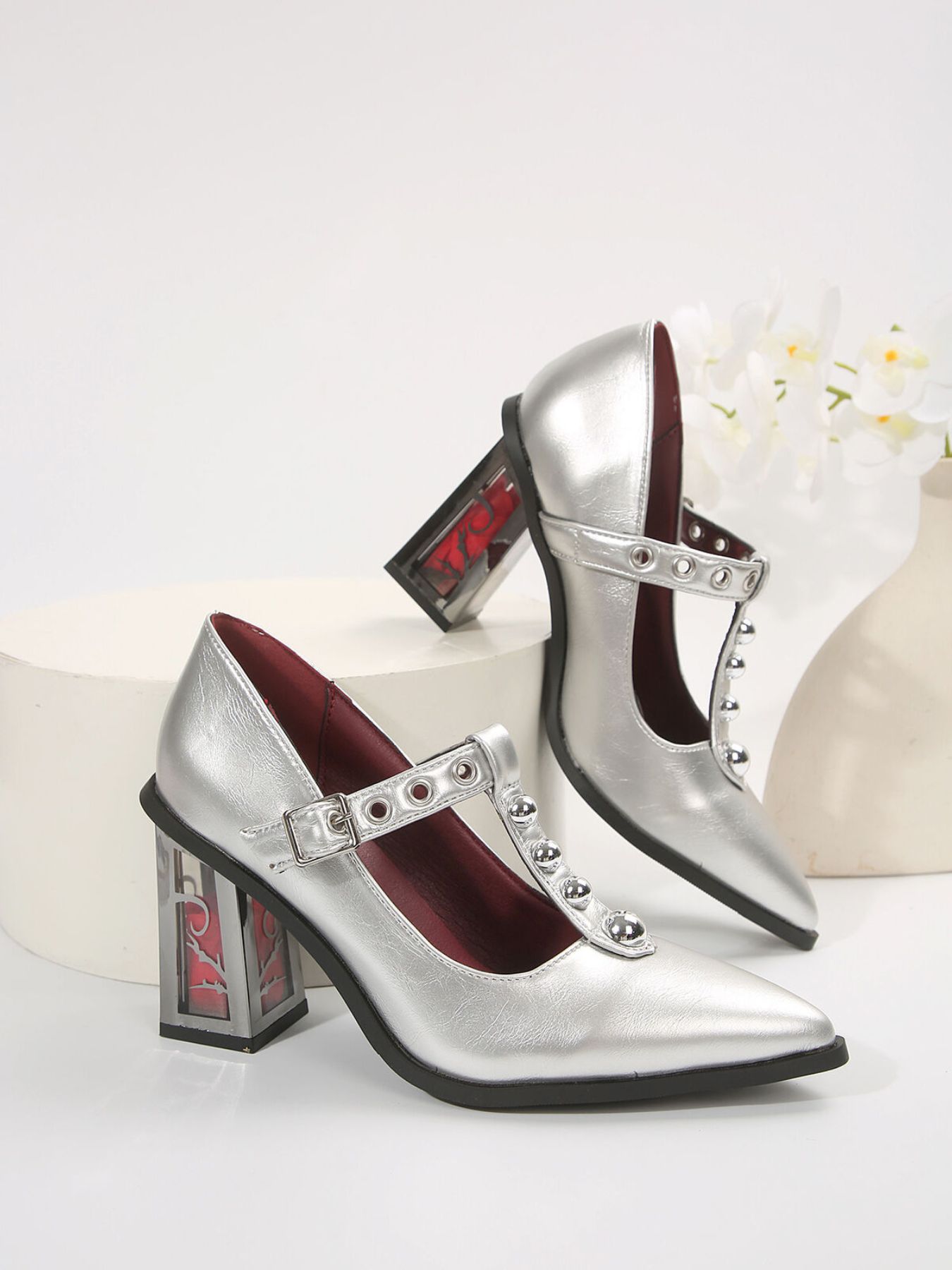 Point Toe Block Heels Pumps