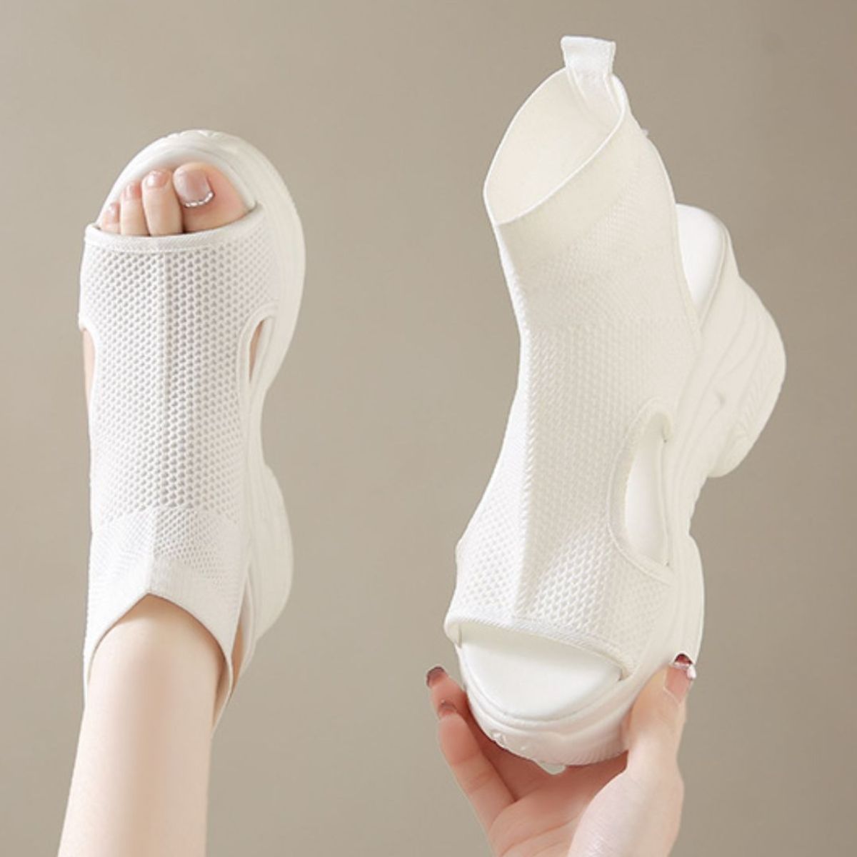 Cutout Mesh Wedge Sandals
