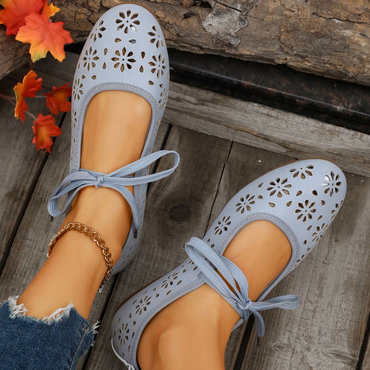 Floral Cutout Tied Slip-Ons