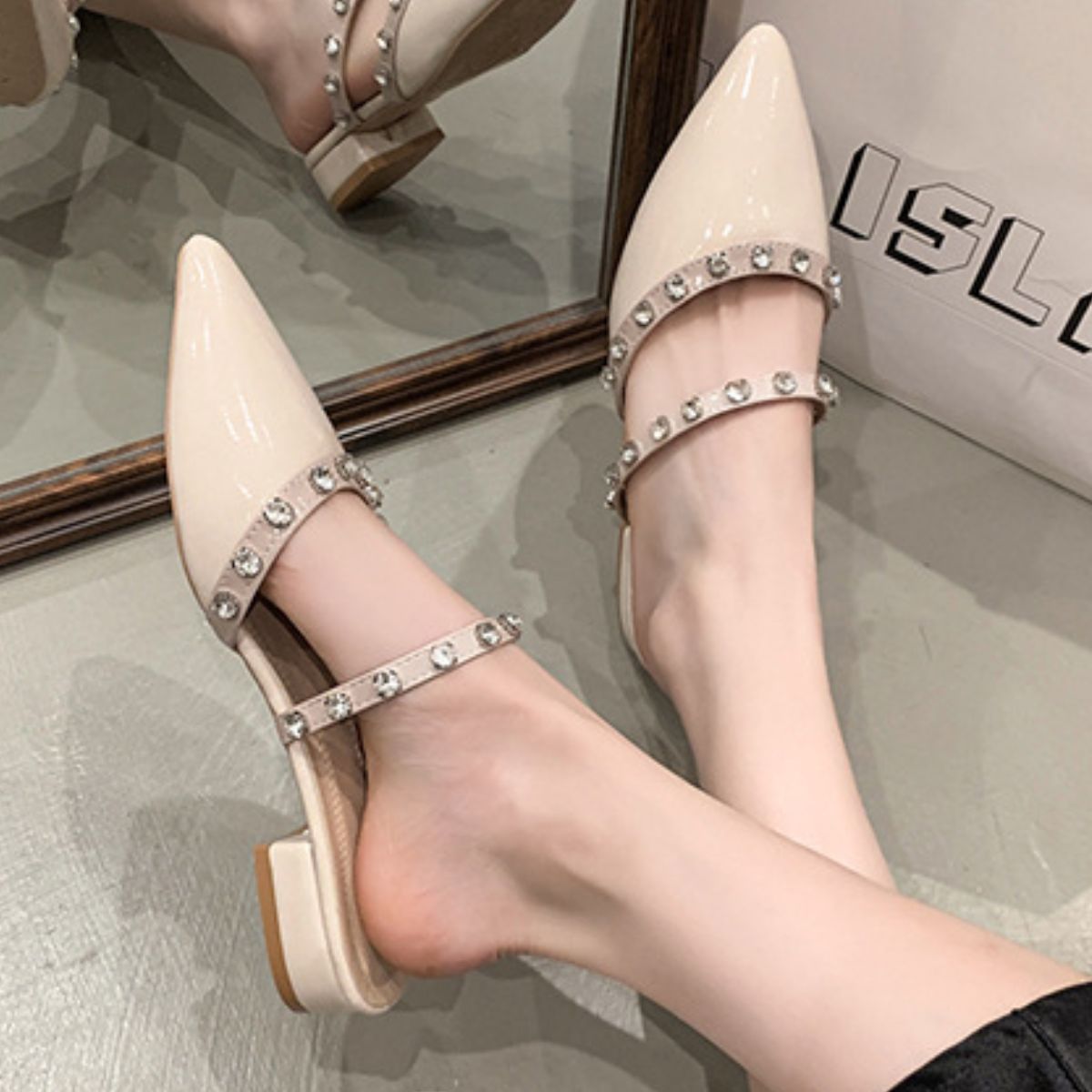Rhinestone Embellished Pointed Toe Sandals