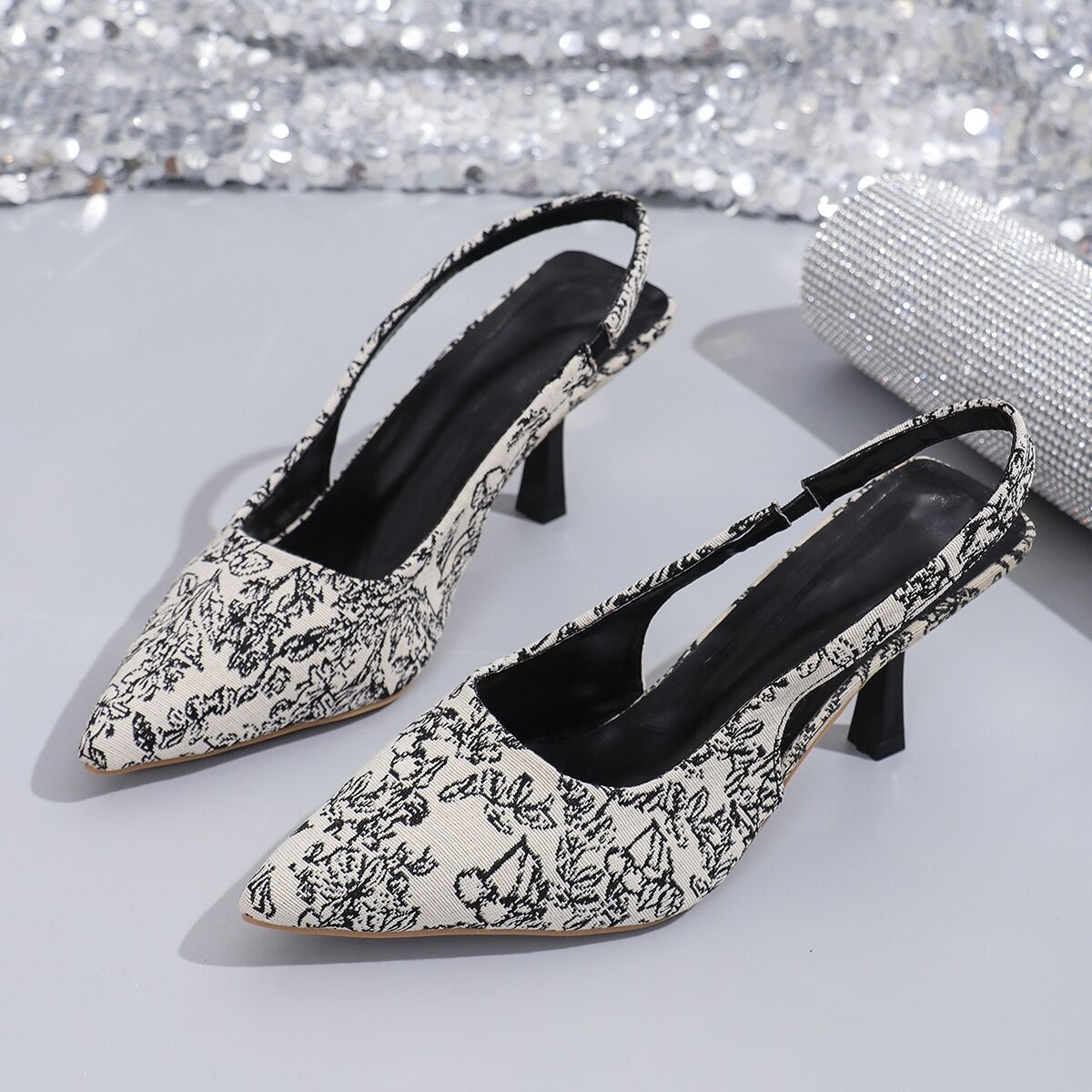 Floral Point Toe Slingback Pumps