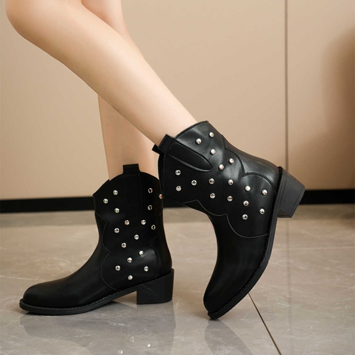 Studded Western Ankle Boots