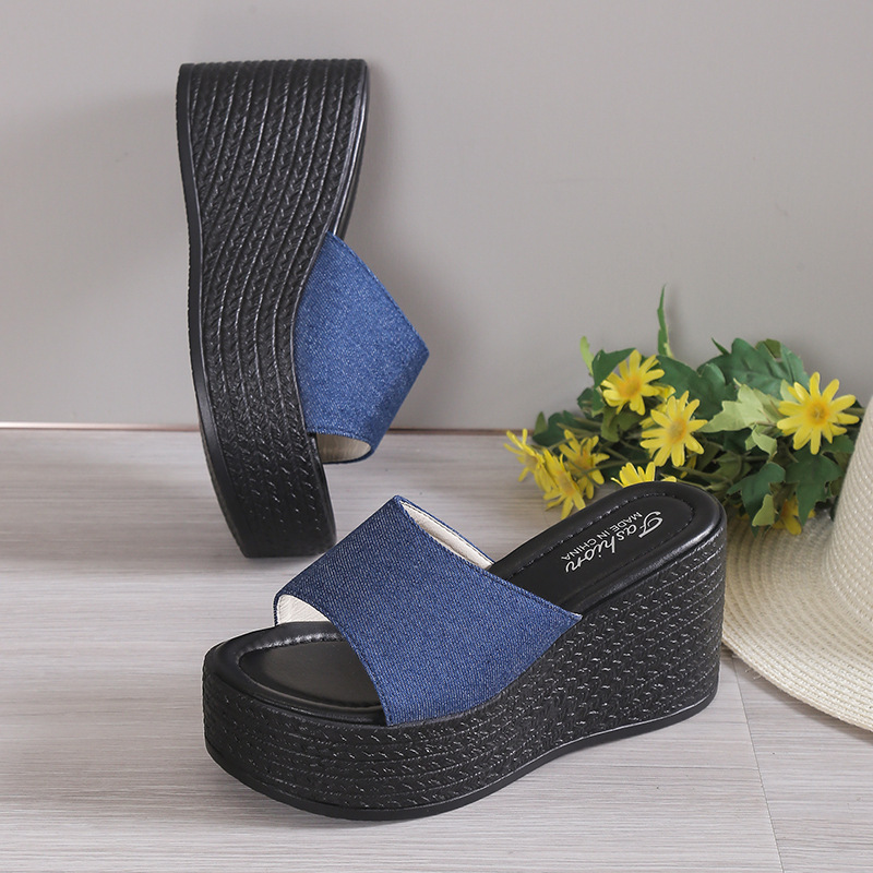 Open Toe Mid Heel Wedge Sandals