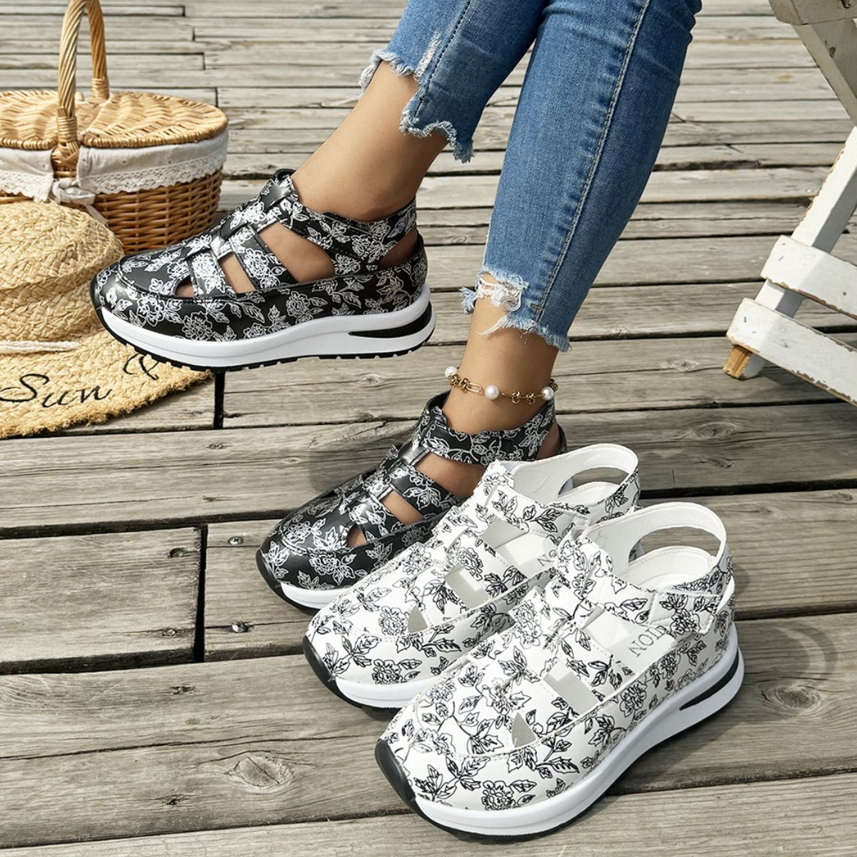 Cutout Velcro Sandals