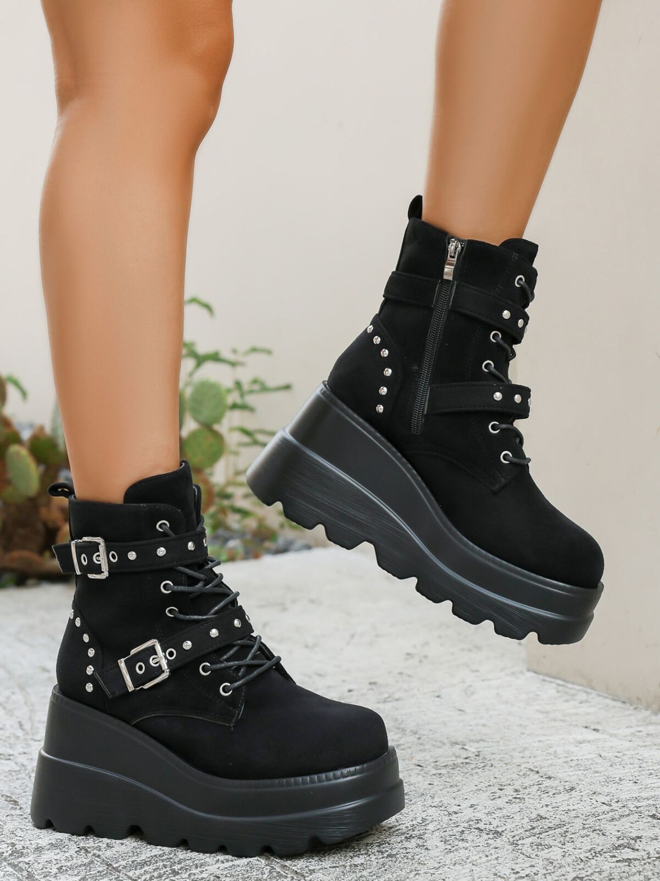 Lace Up Platform Wedge Boots