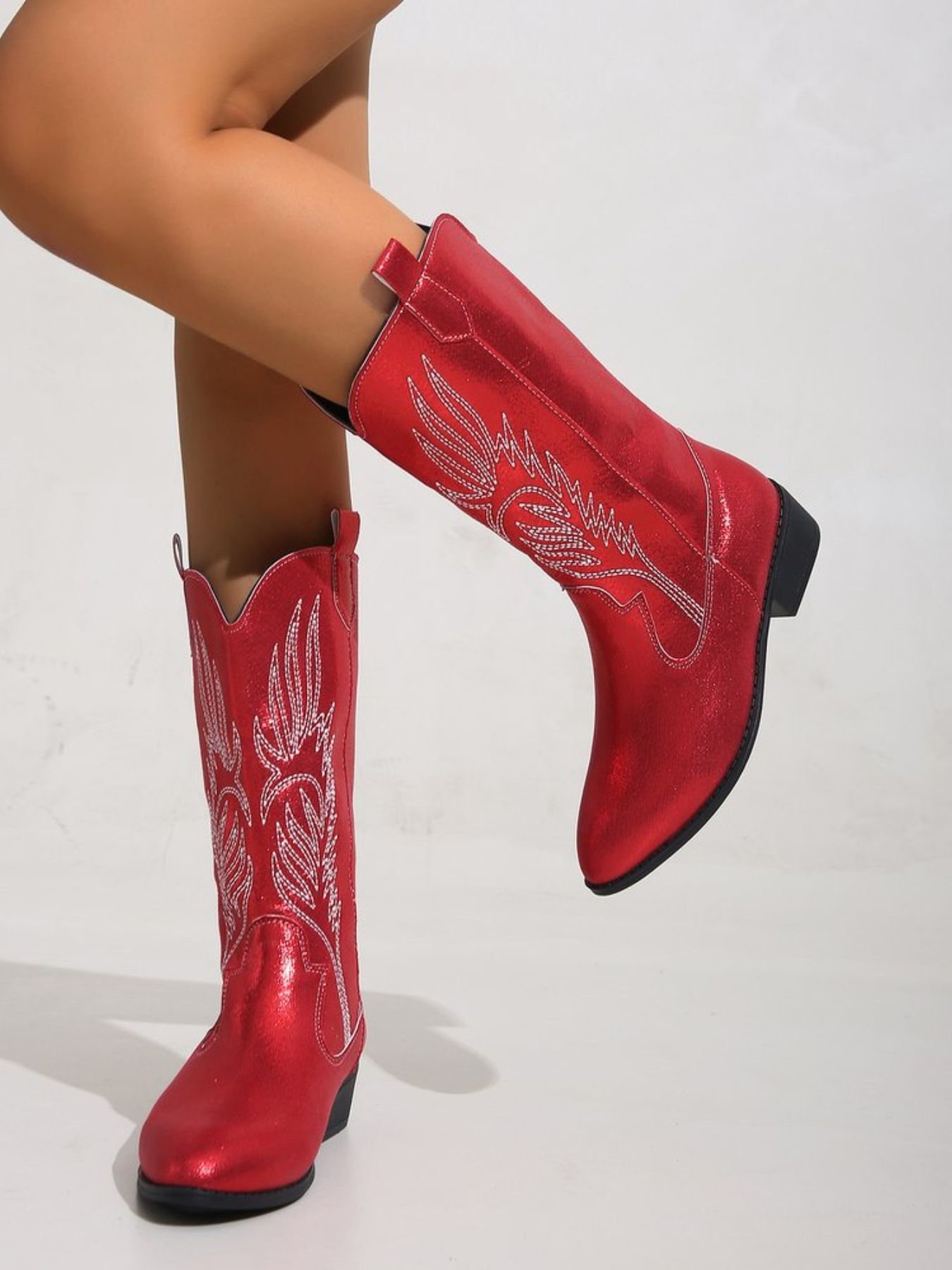Embroidered Block Heels Boots