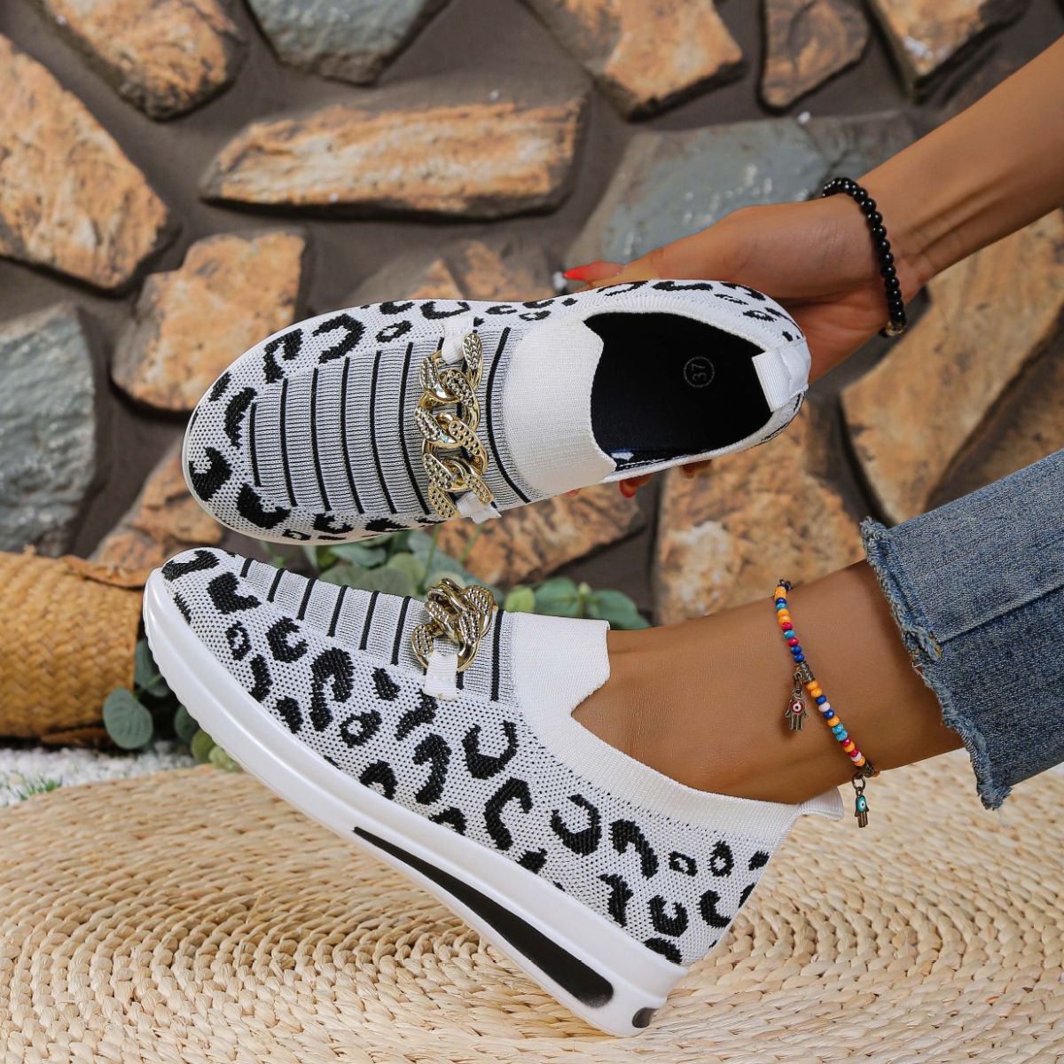 Leopard Round Toe Slip Ons