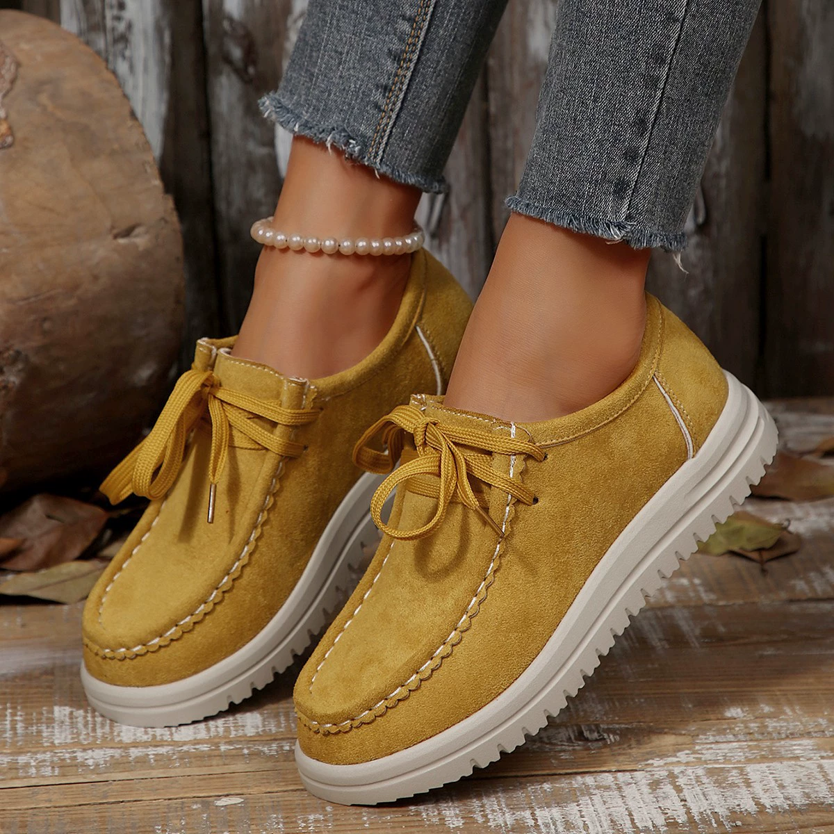 Lace-Up Round Toe Loafers