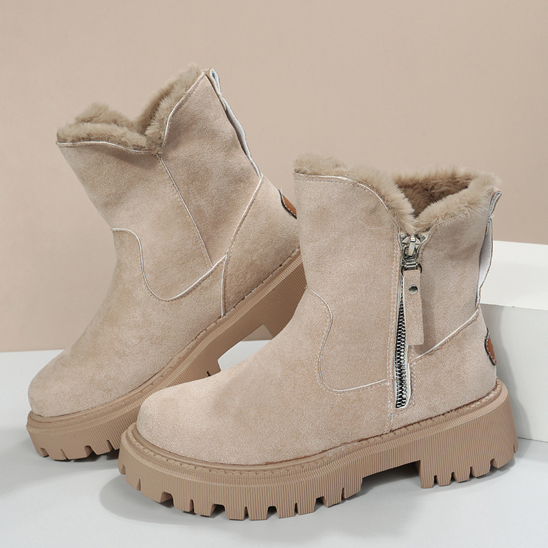 Side Zipper Fuzzy Boots