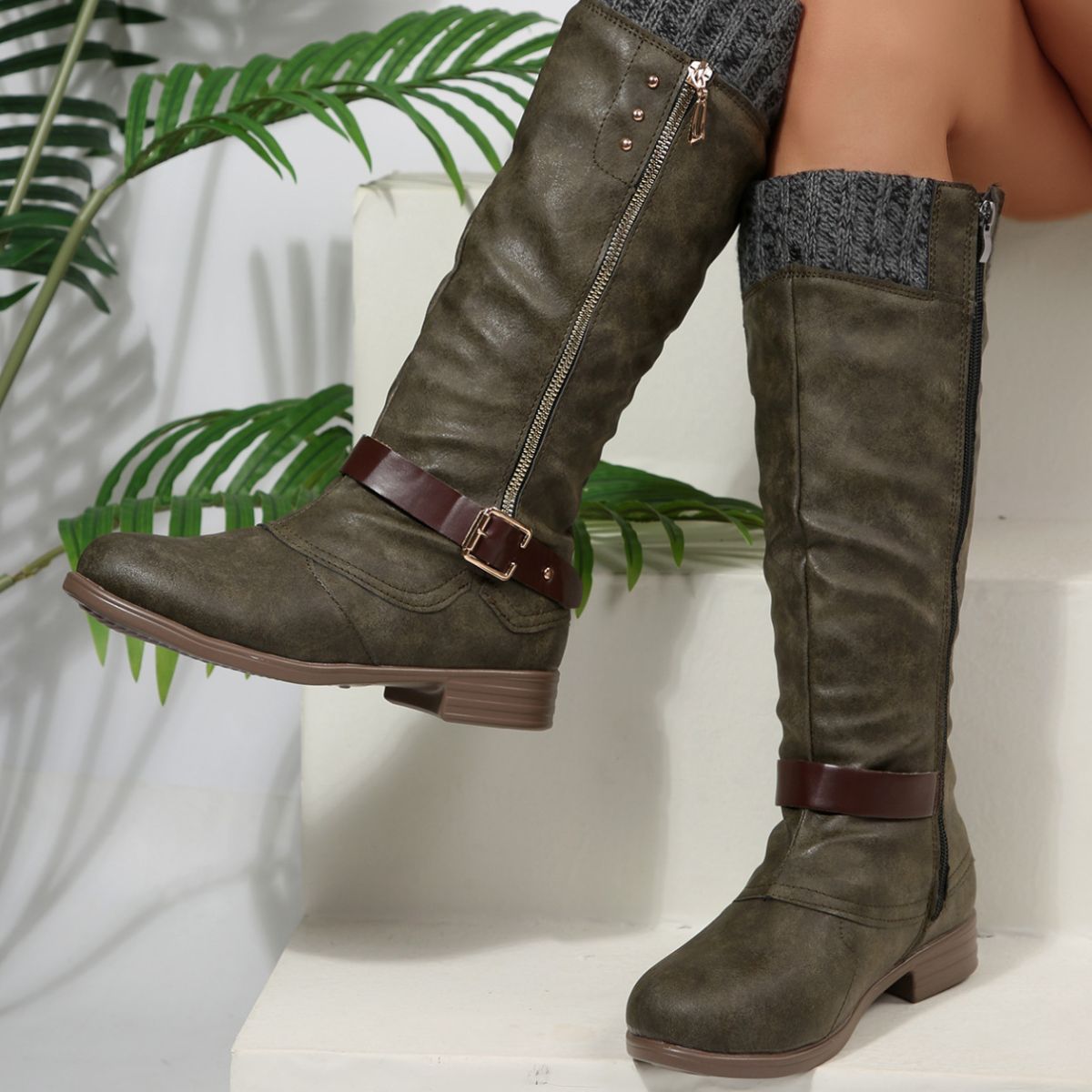 Round Toe Block Heels Boots