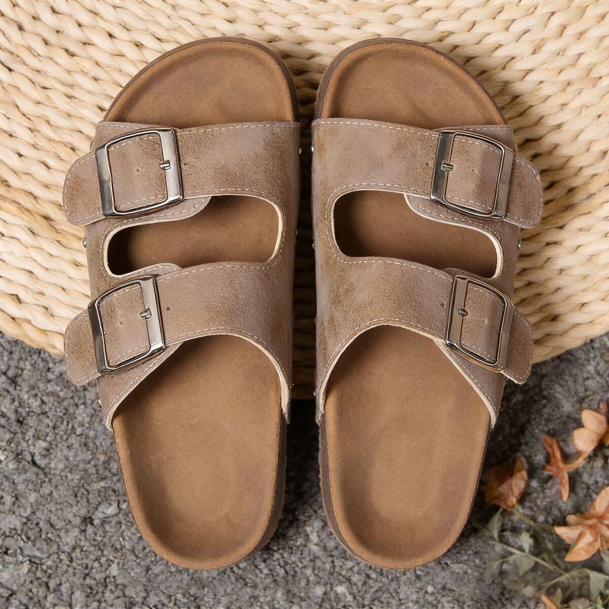 Double Buckle Open Toe Platform Sandals