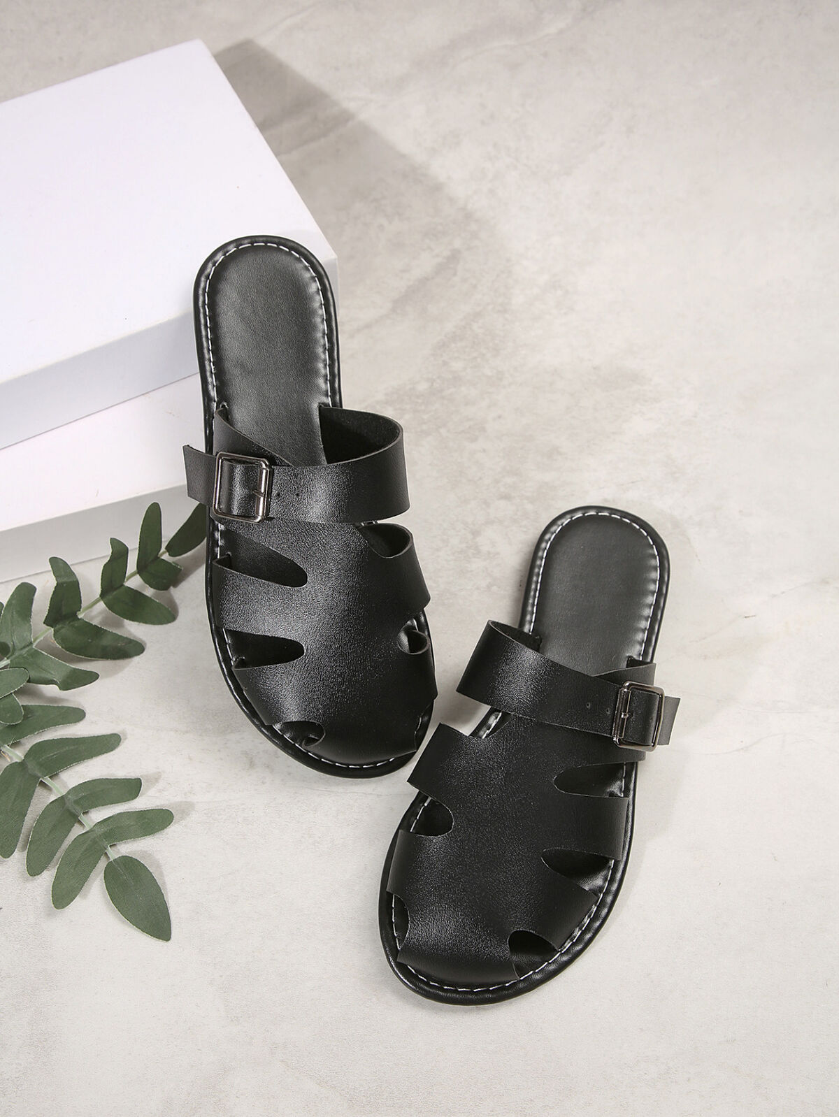 Comfortable Slip-On Leather Sandals with Adjustable Buckle