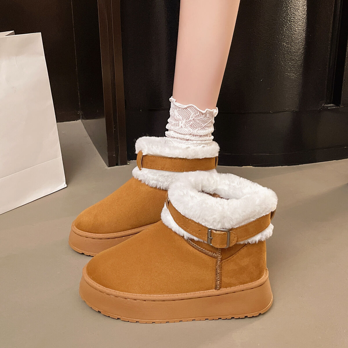 Round Toe Platform Fleece-Lined Winter Boots