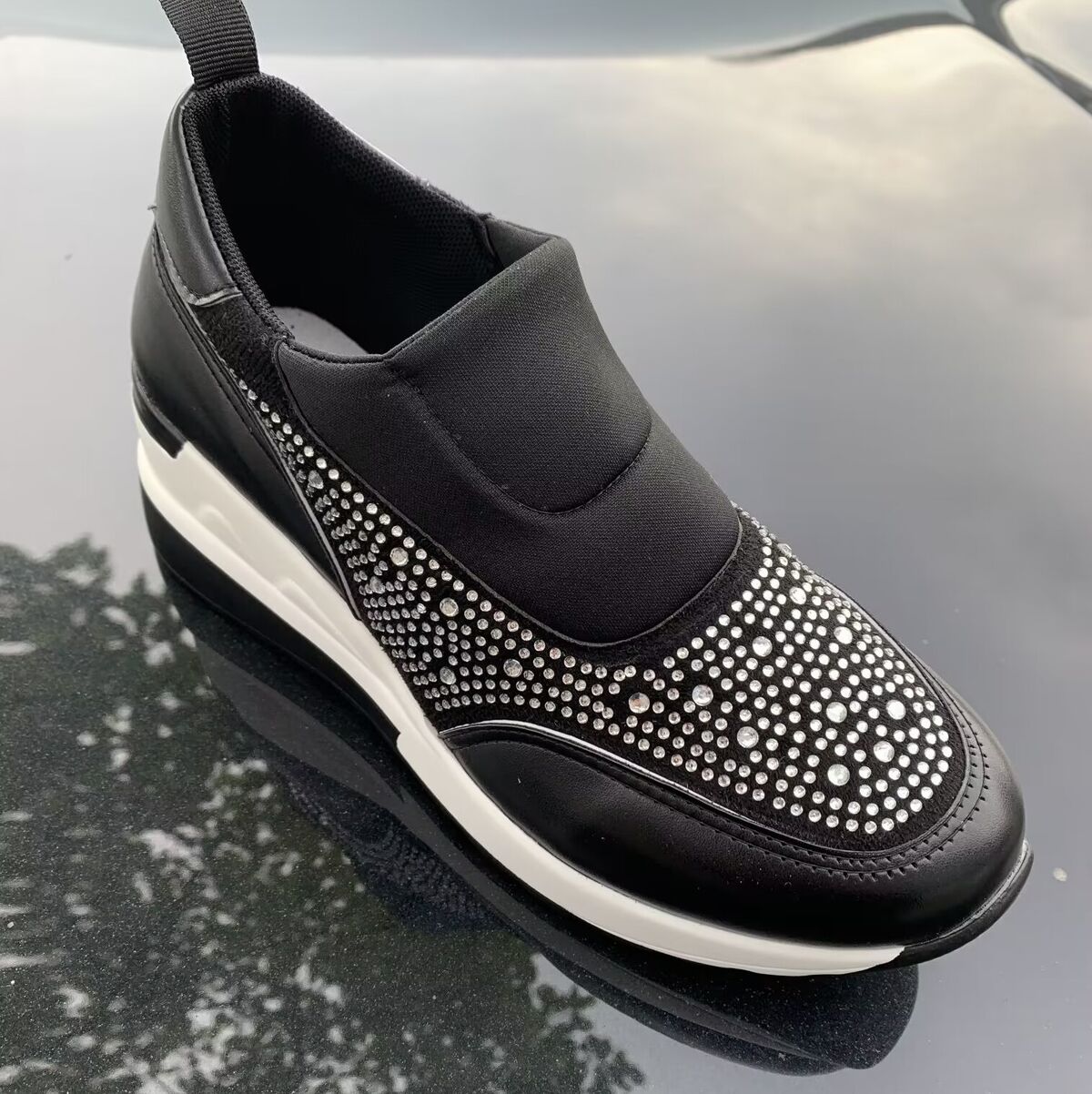 Rhinestone Embellished Wedge Sneakers