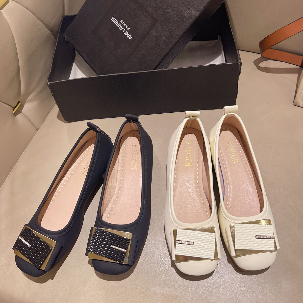 Round Toe Block Heels Slip-Ons