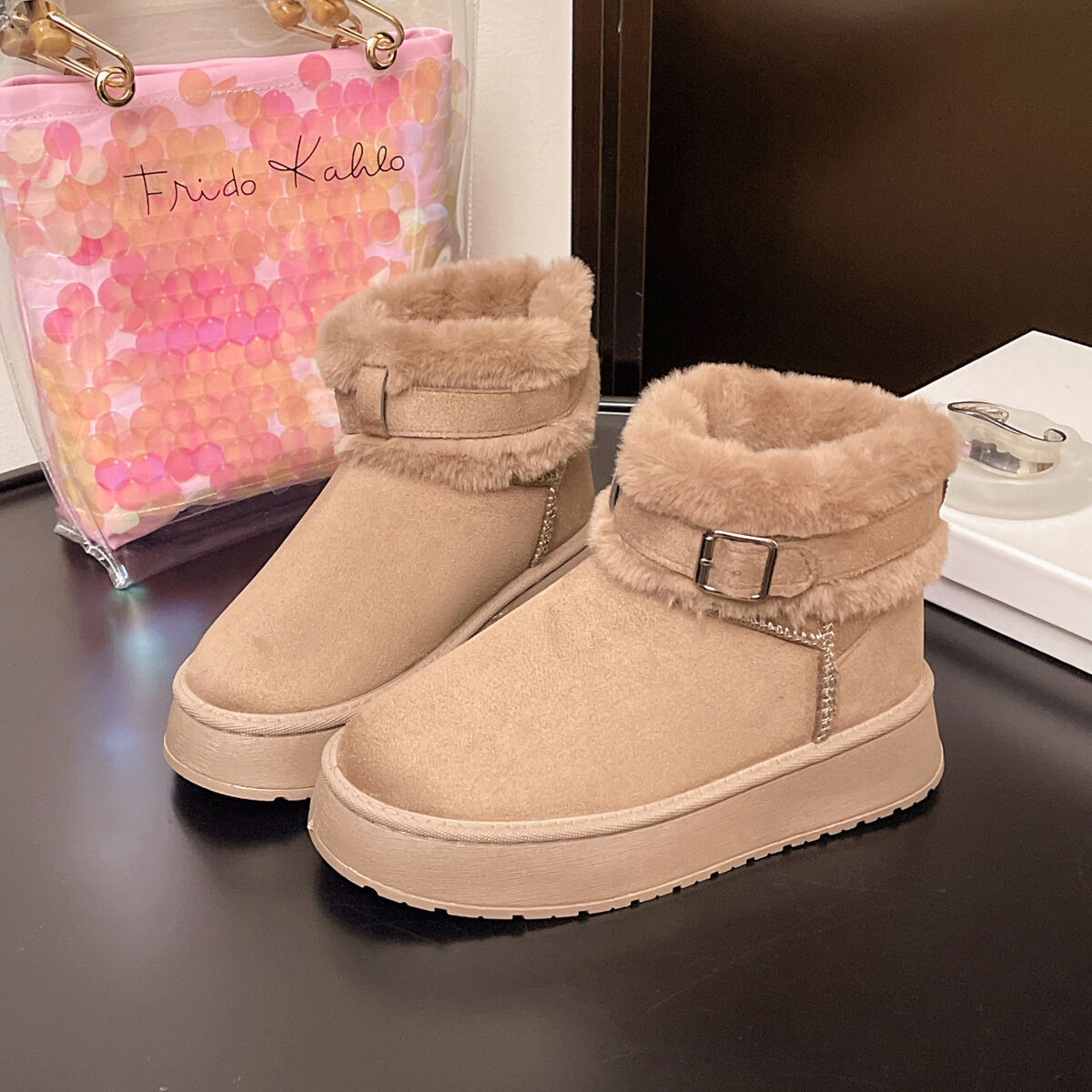 Round Toe Platform Fleece-Lined Winter Boots