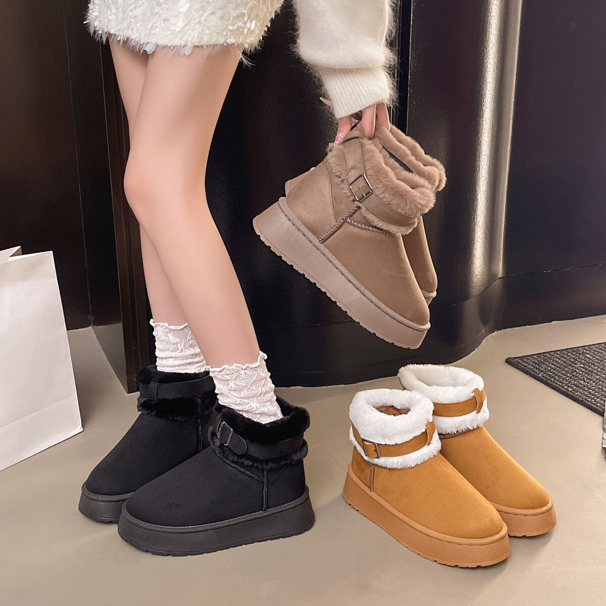 Round Toe Platform Fleece-Lined Winter Boots